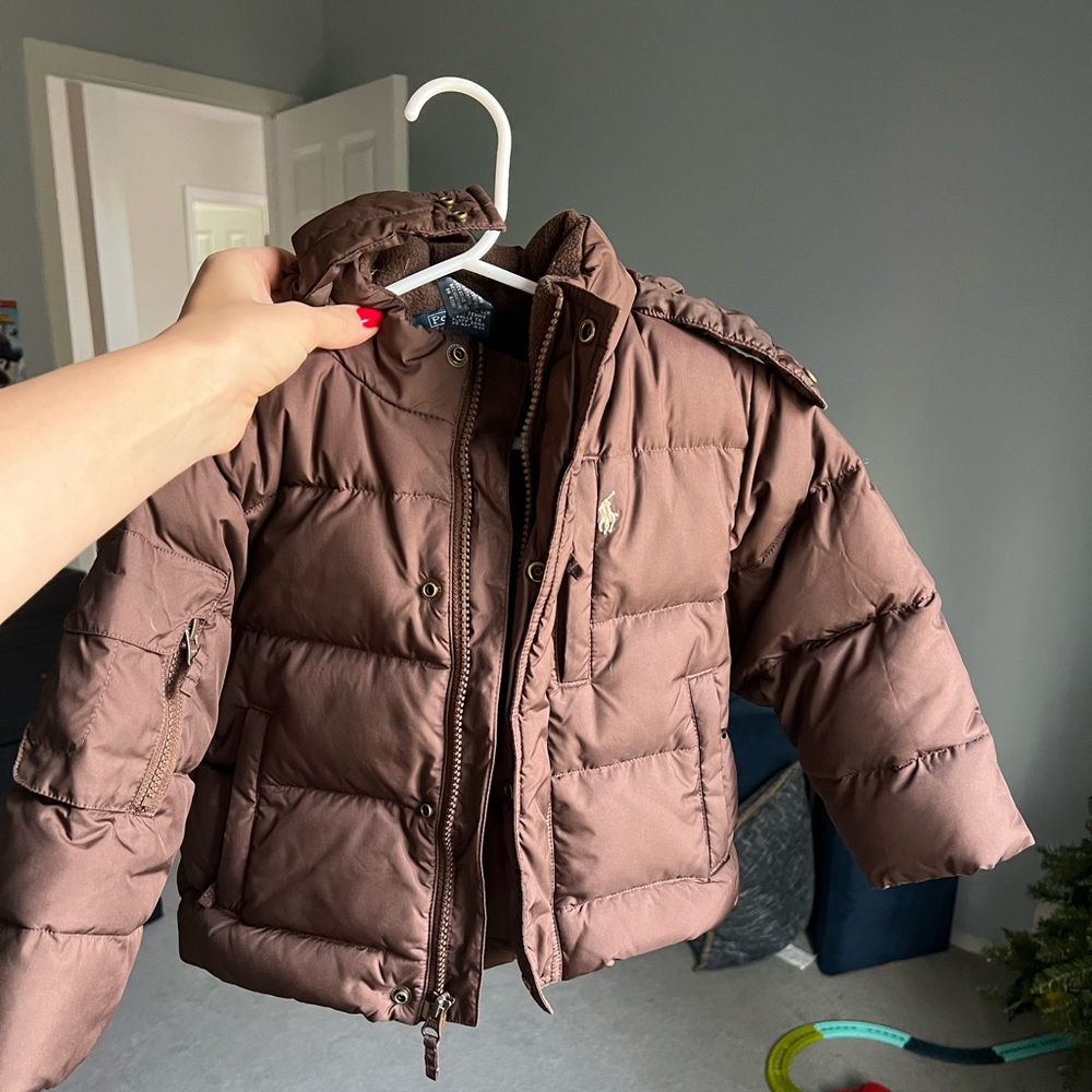 POLO RALPH LAUREN Kid's Puffy Down Winter Jacket Hood Brown Size 2/2T